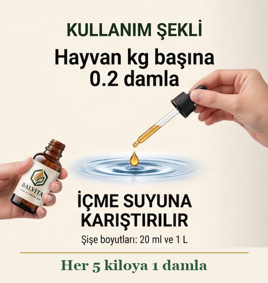Kullanım Şekli – Hayvan kg başına 0.2 damla, içme suyuna karıştırılır